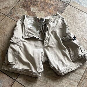 Structure Mens W33-L30 khaki cargo shorts in FUC Some repairs & fraying Y2K